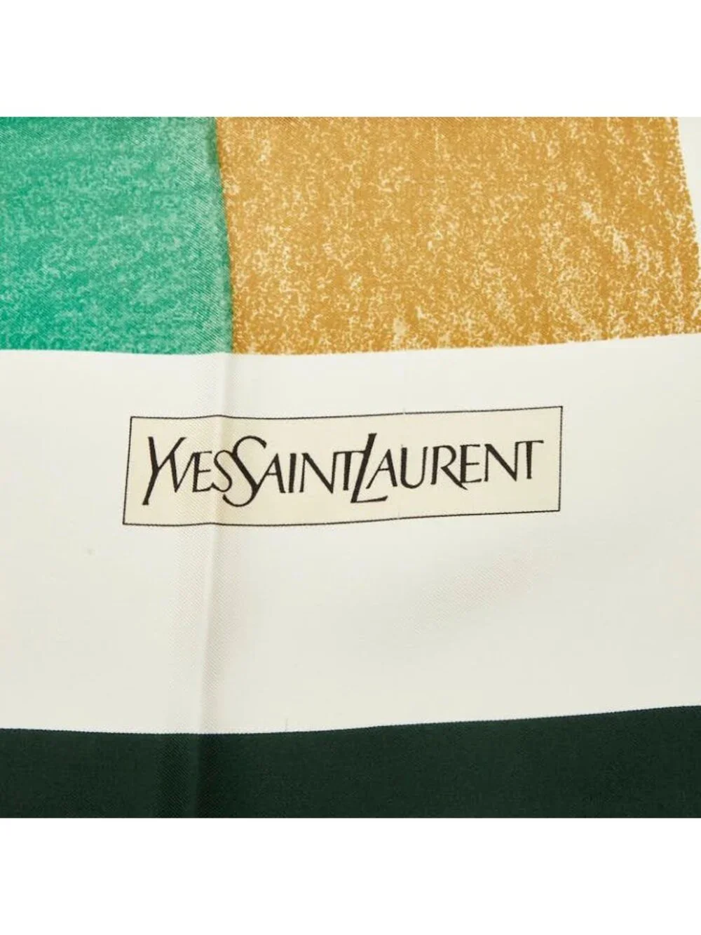 Saint Laurent Logo Geometric Scarf C-tk Green Ivory Silk